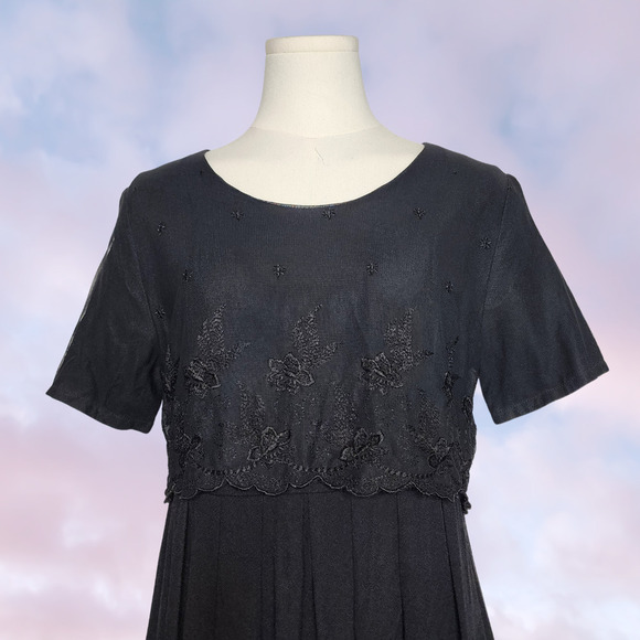 Vtg 90s CDC Black High Waist Maxi Summer Whimsi Goth Mesh Layer Lace Dress Sz 10 - Picture 4 of 7